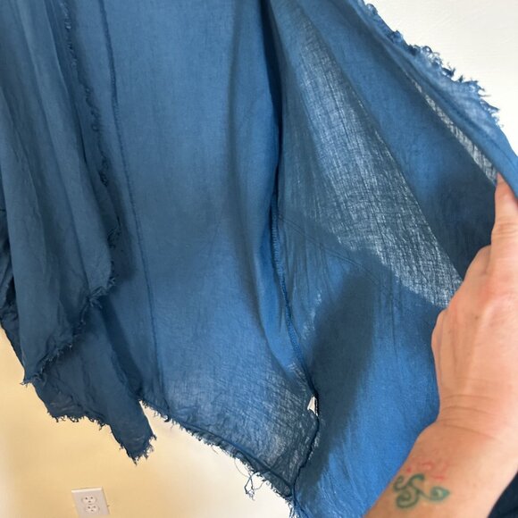 Womens Open Front Linen Cardigan Frayed Edges Italy Medium Teal Blue Lagenlook - Picture 10 of 11